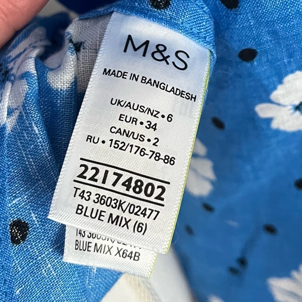 Pure Linen by Marks and Spencer • Blue Floral Button Down Blouse - Picture 3 of 5